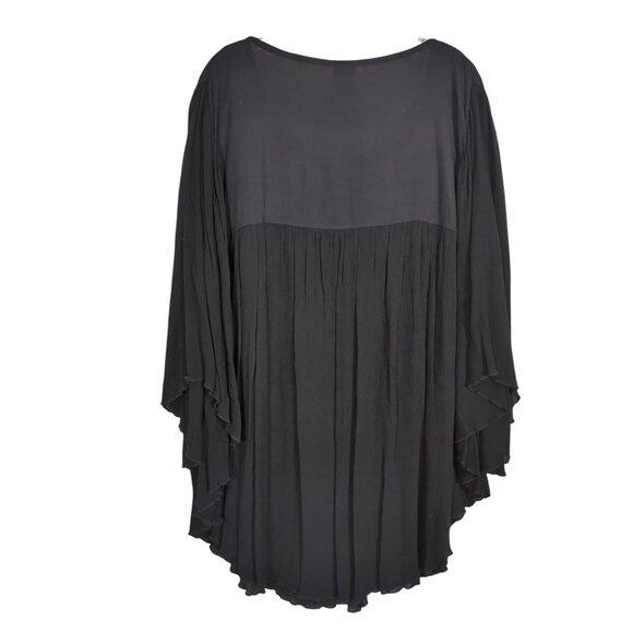 Gypsy‎ Rose Black Embroidered Poncho Top With Tie Neck Flowing Sleeves Boho sz M - Picture 2 of 11